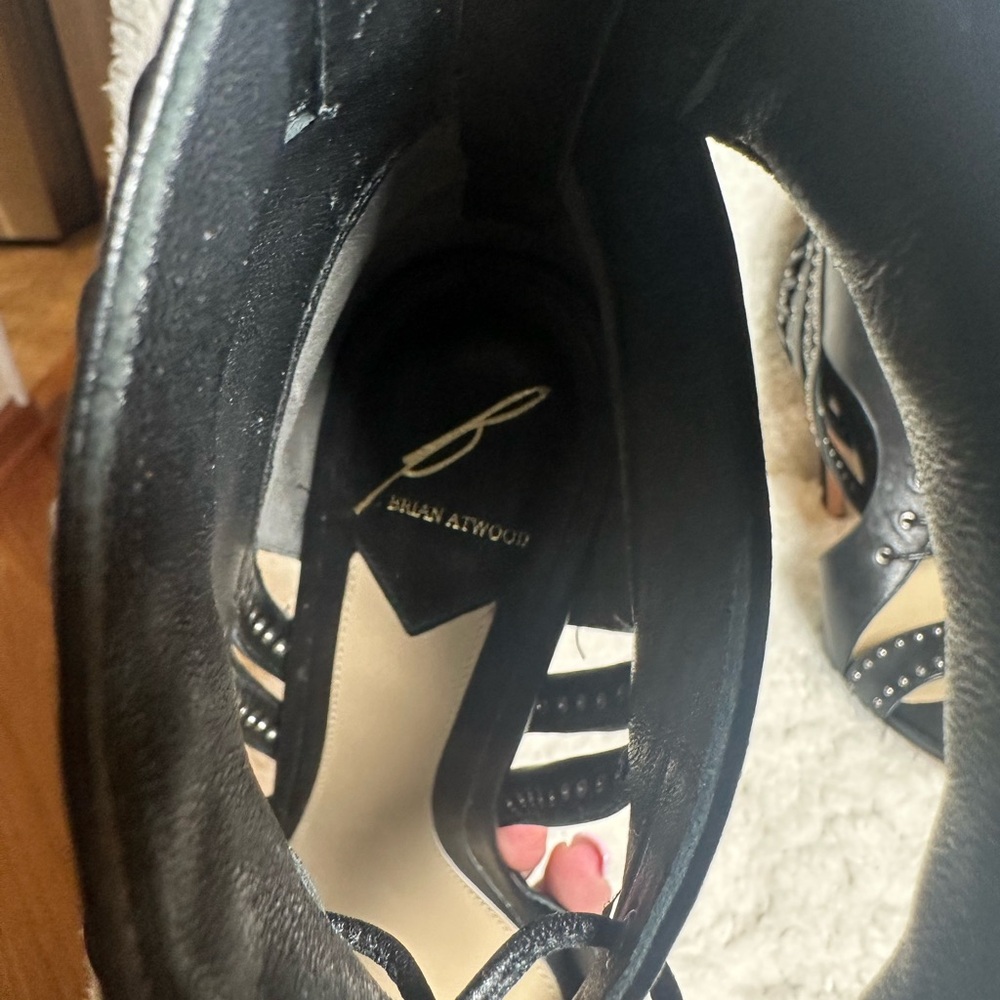 Brian Atwood Black Studded Lace-Up Heels - Picture 7 of 7